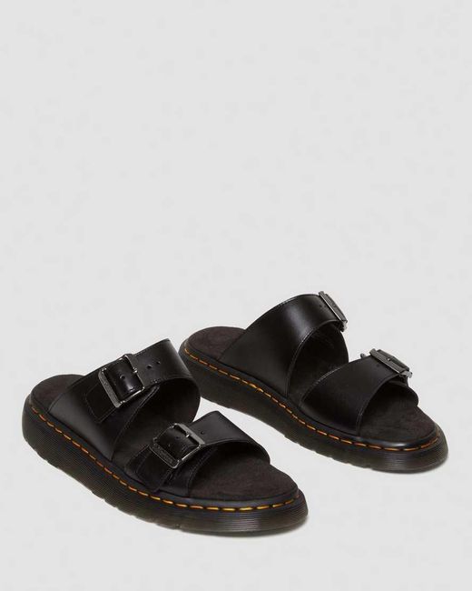 Dr. Martens Black Josef Leather Buckle Slides for men