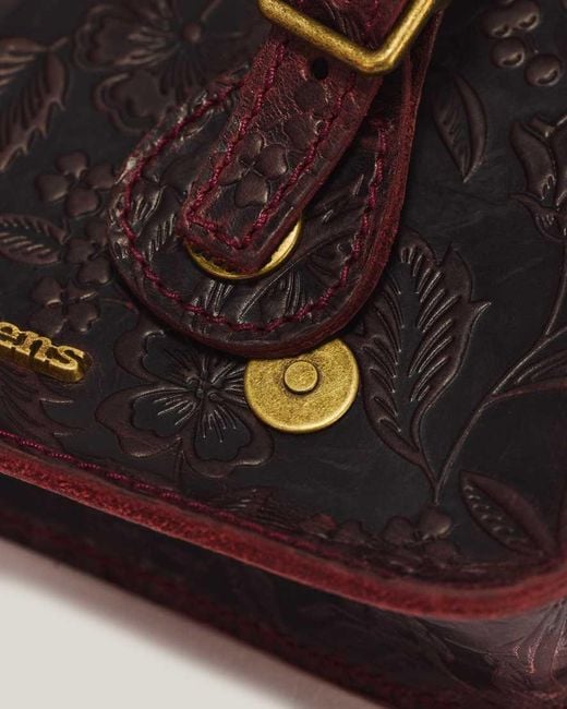Dr. Martens Brown 7" Floral Emboss Crazy Horse Leather Satchel
