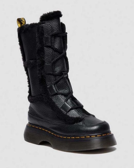 Dr. Martens Black Buzz Lace Up Faux Fur Lined Milled Nappa Leather Boots