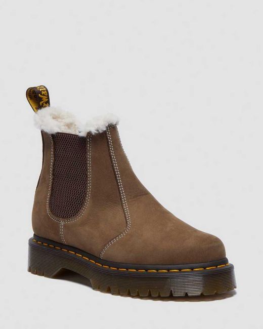 2976 Faux Fur Lined Platform Boots in Brown | Dr. Martens