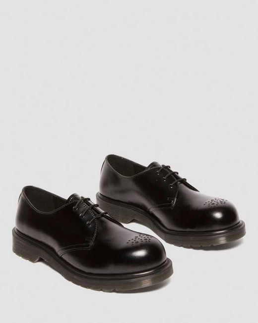 Dr. Martens Black 1461 Analine Leather Steel Toe Shoes Brogues for men
