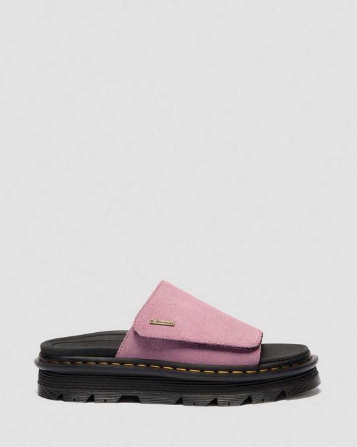 Dr. Martens Pink Zebzag Suede Platform Slides
