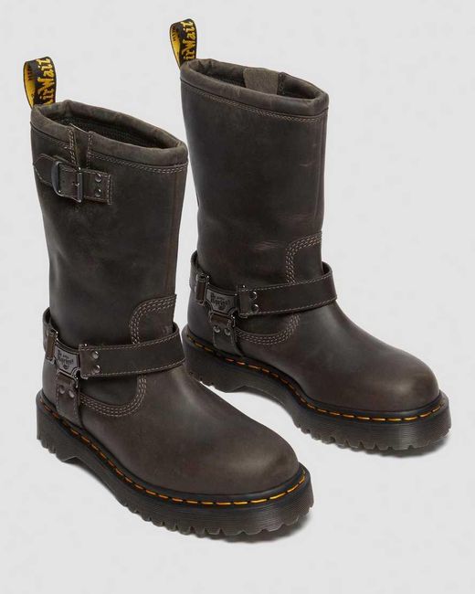 Dr. Martens Black Anistone Tall Leather Biker Boots