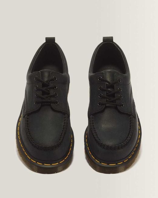 Dr. Martens Black Lowell 4 Eye Crazy Horse Leather Moc Toe Shoes for men