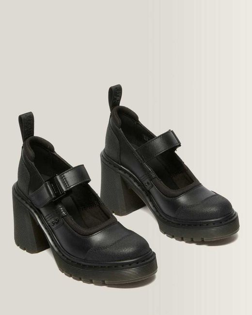 Dr. Martens Black Eviee Tech Strap Mary Jane Heeled Shoes