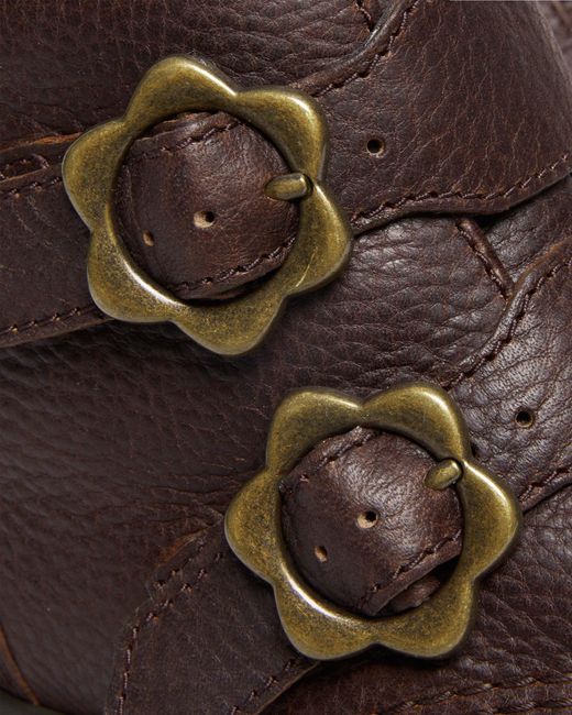 Dr. Martens Brown Devon Flower Buckle Grizzly Leather Platform Boots