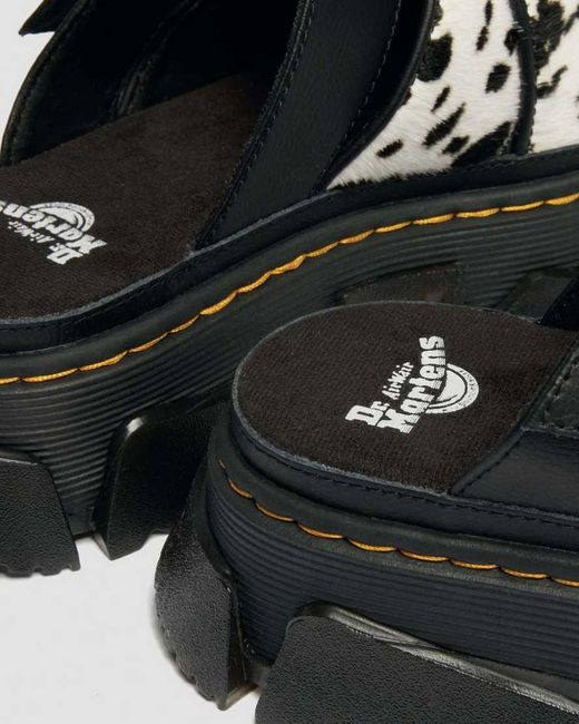 Dr. Martens Black Mattison Slides Dalmatian Hair On Leather Sandals