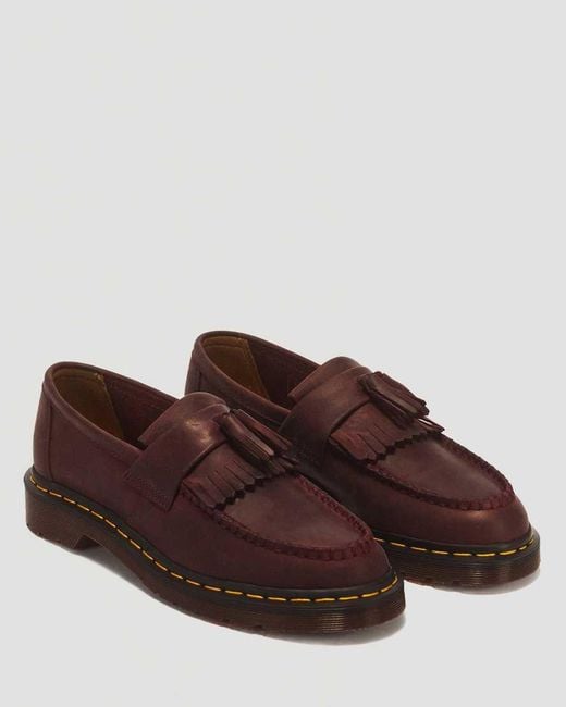 Dr. Martens Brown Adrian Crazy Horse Leather Tassel Loafers for men