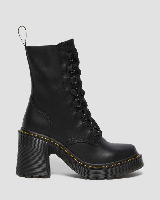 Dr. Martens Black Chesney Leather Flared Heel Lace Up Boots