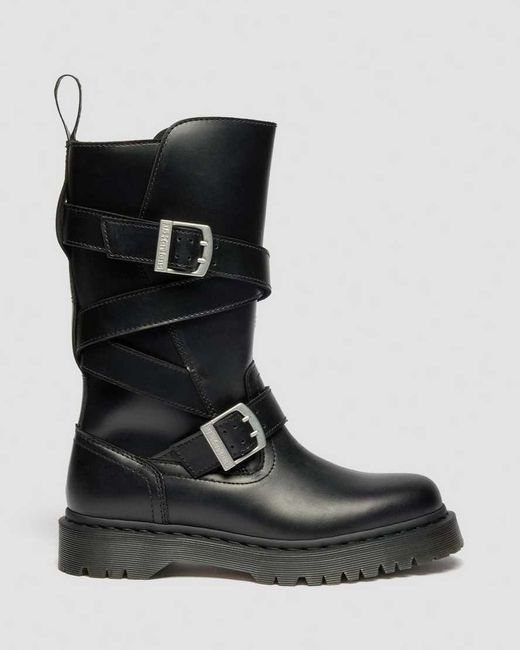 Dr. Martens Black Anistone Two Strap Leather Biker Boots