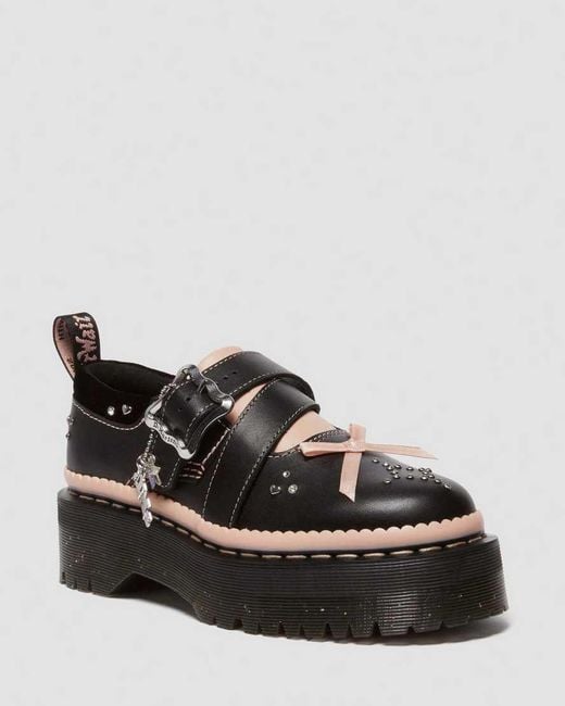 Dr. Martens Black Kemsley Leather Buckle Platform Shoes
