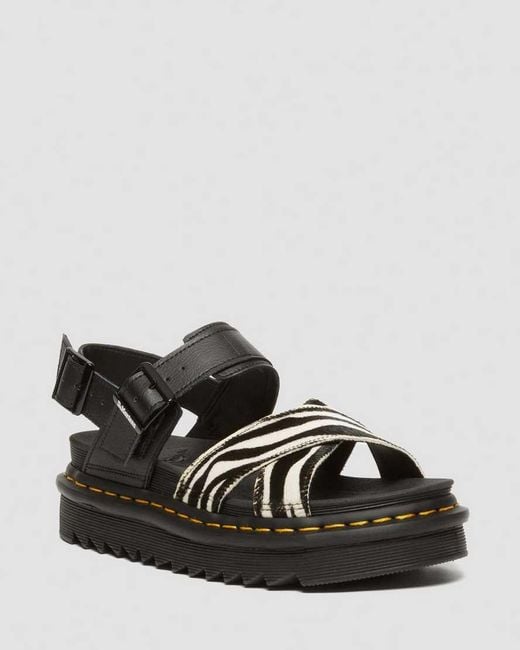 Dr. Martens Black Voss Ii Hair-on Zebra Print Sandals