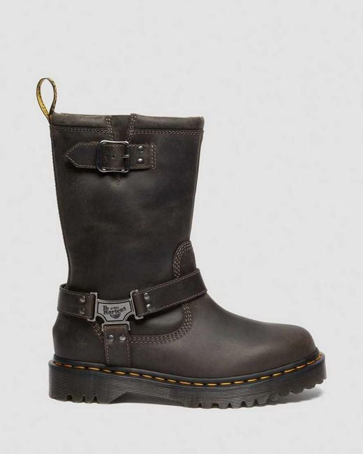 Dr. Martens Black Anistone Tall Leather Biker Boots