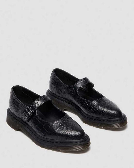 Dr. Martens Black Elphie Mary Jane Emboss Leather Shoes