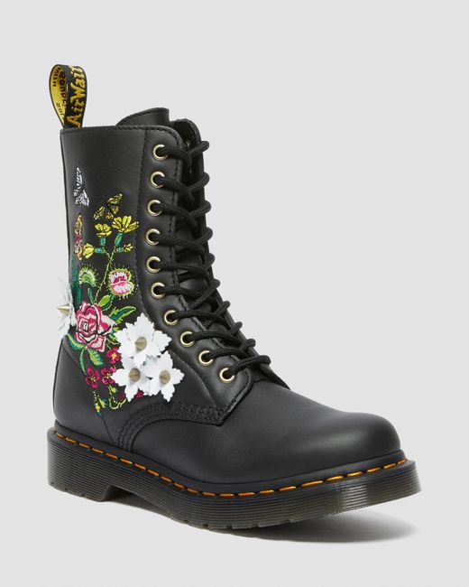 Dr. Martens Black 1490 floral bloom halbhoher lederstiefel