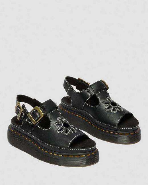 Dr. Martens Black Dunnet Flower Full Grain Leather Sandals
