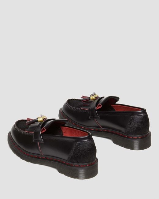 Dr. Martens Black Smooth Slice Leather Adrian Year Of The Dragon Hair-on Tassel Loafers for men