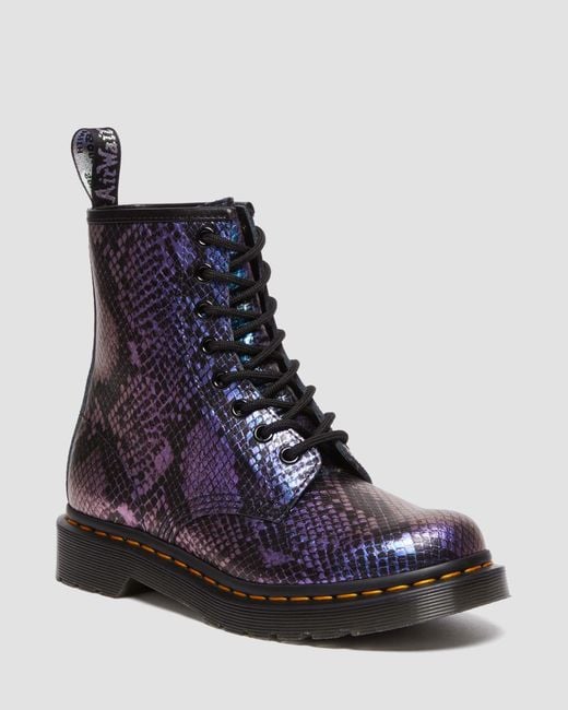 Dr. Martens Blue 1460 Snake Print Emboss Leather Lace Up Boots