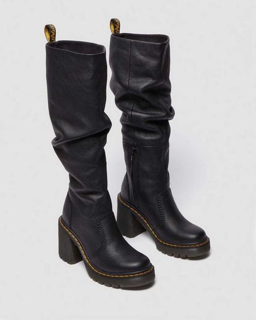 Dr. Martens Black Kasey Virginia Leather Knee High Heeled Boots
