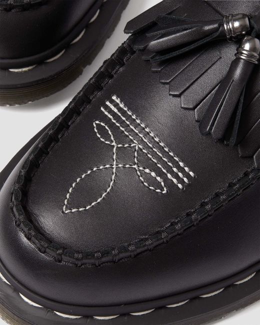 Dr. Martens Black Adrian Contrast Stitch Leather Tassel Loafers for men