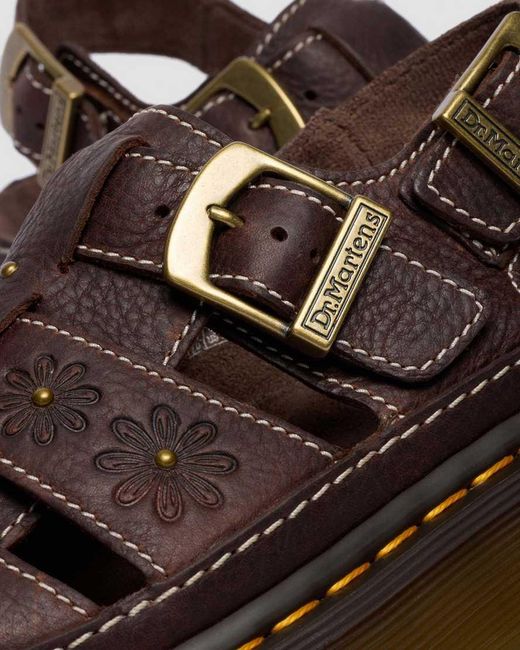 Dr. Martens Brown Wrenlie Open Toe Grizzly Leather Fisherman Platform Sandals