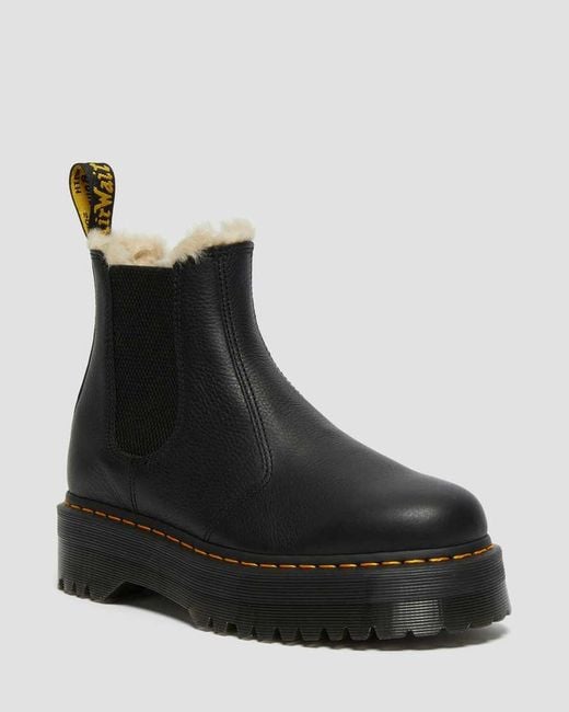 Dr. Martens Black 2976 Quad Plateau Chelsea Stiefel Gefüttert, Leder Schuhe