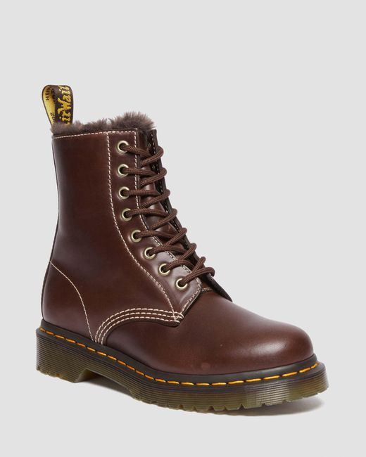 Dr. Martens Brown 1460 Serena Faux Fur Lined Leather Lace Up Boots