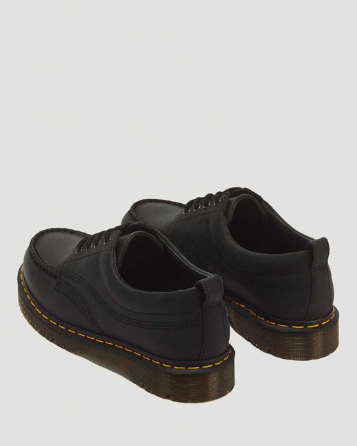 Dr. Martens Black Lowell 4 Eye Crazy Horse Leather Moc Toe Shoes for men