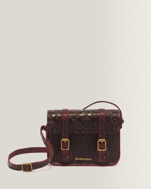 Dr. Martens Brown 7" Floral Emboss Crazy Horse Leather Satchel