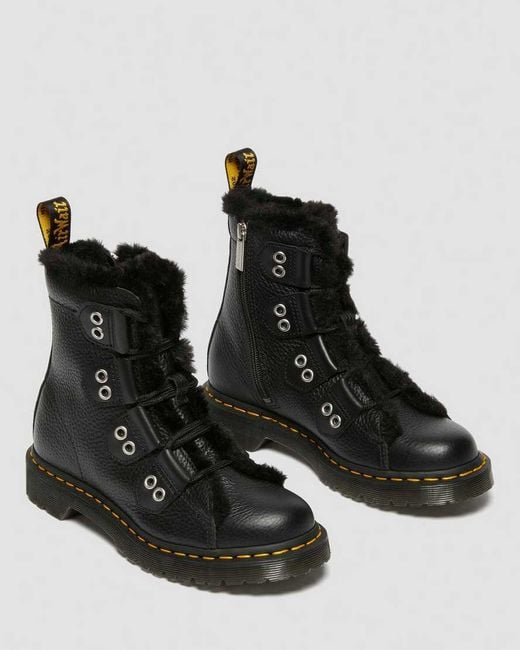 Dr. Martens Black 1460 Faux Fur Lined Leather Lace Up Boots