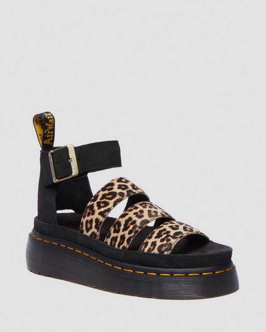 Dr. Martens Black Clarissa Ii Quad Leopard Leather Platform Sandals
