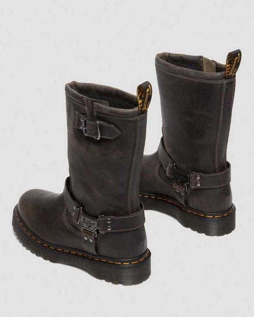 Dr. Martens Black Anistone Tall Leather Biker Boots