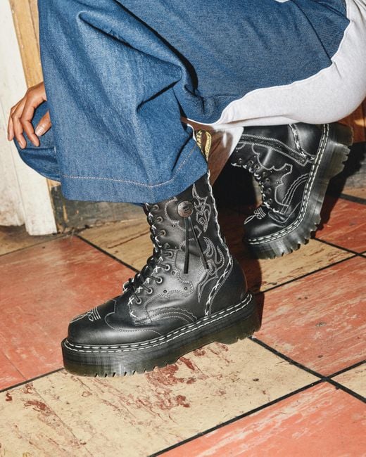 Dr. Martens Black Jadon Hi Contrast Stitch Leather Platform Boots for men