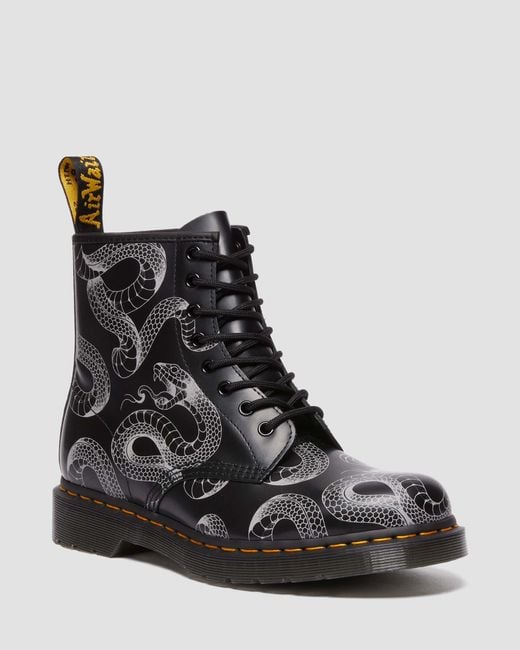 Dr. Martens Black 1460 Serpent Print Leather Lace Up Boots for men