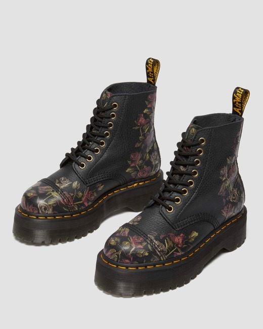 Botas sinclair decayed roses de piel tumbled nappa Dr. Martens de color Black