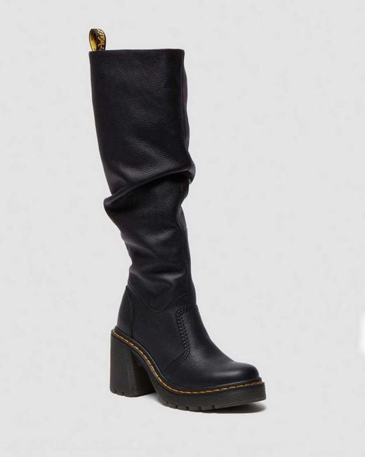 Dr. Martens Black Kasey Virginia Leather Knee High Heeled Boots