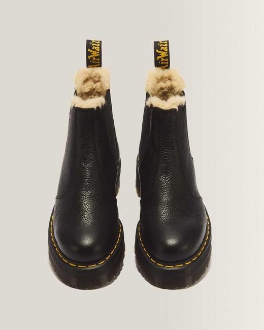 Dr. Martens Black Soft Leather 2976 Quad Fur Lined Platform Chelsea Boots