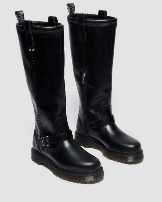 Dr. Martens Black Anistone Knee High Orleans Leather Biker Boots
