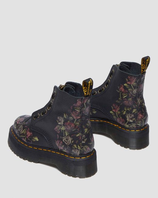 Botas sinclair decayed roses de piel tumbled nappa Dr. Martens de color Black
