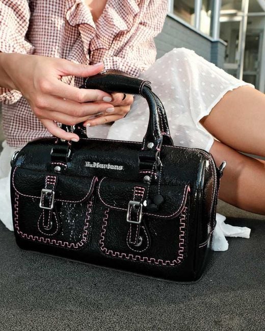 Dr. Martens Black Top Handle Distressed Patent Leather Bag