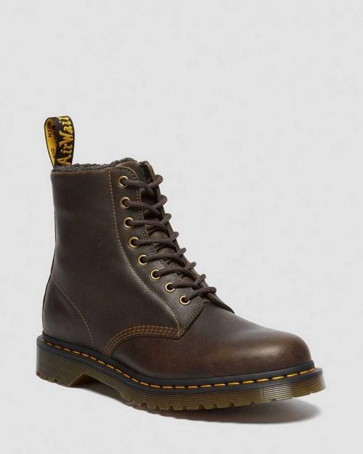 Dr. Martens Brown 1460 Faux Fur Lined Grizzly Leather Lace Up Boots