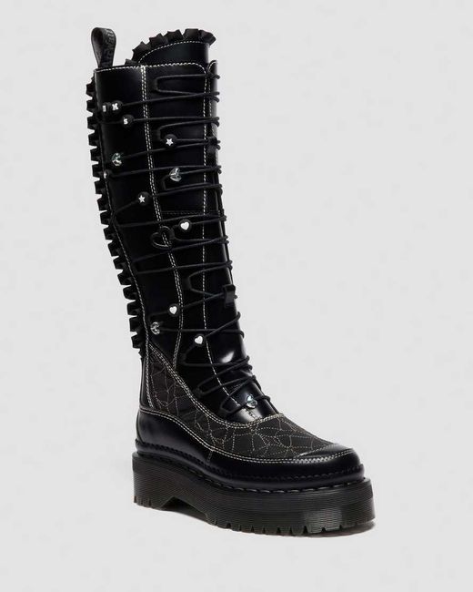 Dr. Martens Black Xtrm Frill Platform Leather Boots