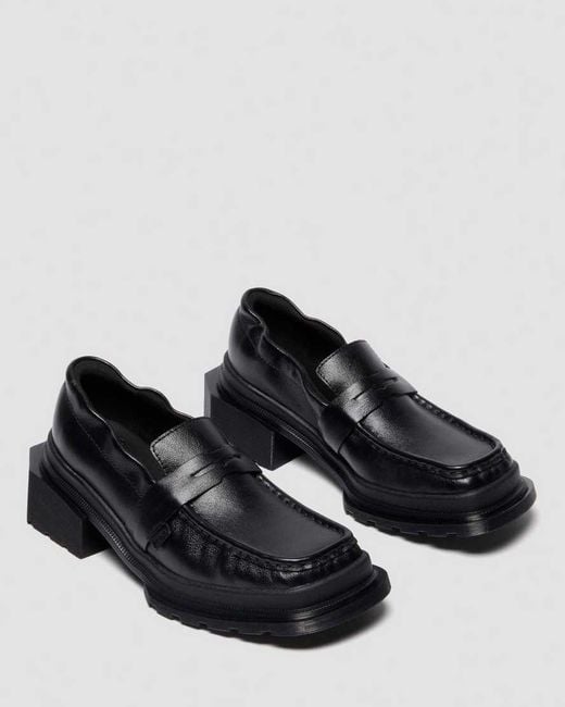 Dr. Martens Black Maybole Square Toe Ruched Leather Loafers