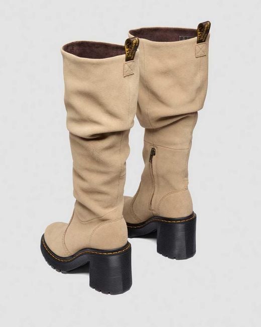 Dr. Martens White Kasey Suede Knee High Heeled Boots