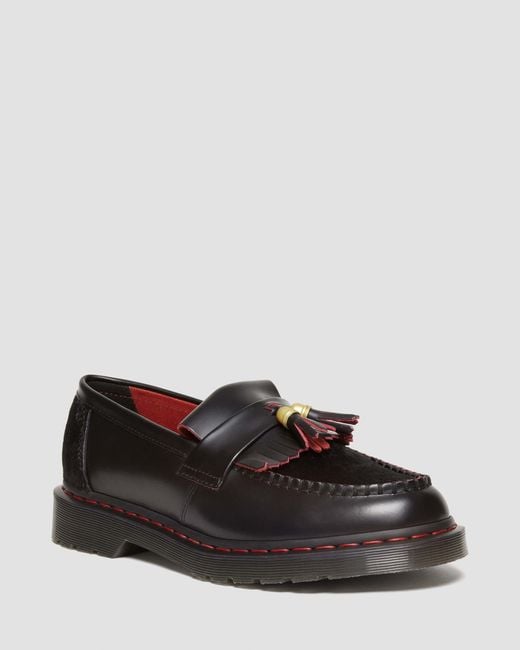Dr. Martens Black Smooth Slice Leather Adrian Year Of The Dragon Hair-on Tassel Loafers for men