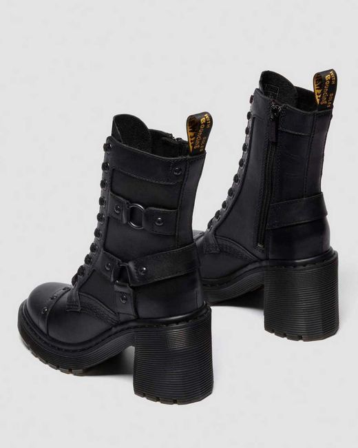 Dr. Martens Black Chesney Harness Flare Heel Leather Boots