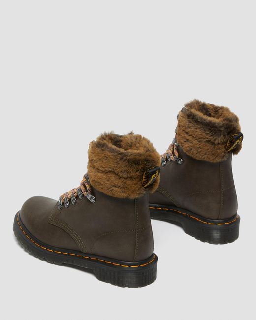 Dr. Martens Brown 1460 Serena Collar Faux Fur Lined Ankle Boots