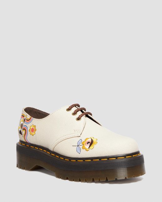 1461 quad retro canvas vegan platform chaussures Dr. Martens pour homme en coloris White