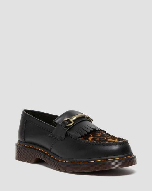 Dr. Martens Black Adrian Snaffle Leopard Kiltie Loafers for men