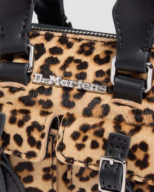 Dr. Martens Black Leather Mini Top Handle Leopard Print Bag
